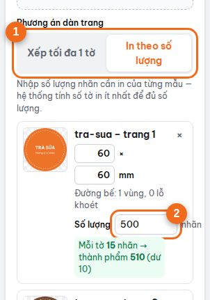 In theo số lượng: nhập số lượng từng mẫu, Adocut tính số tờ in