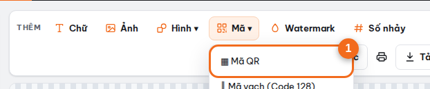Menu "Mã": Mã QR hoặc mã vạch