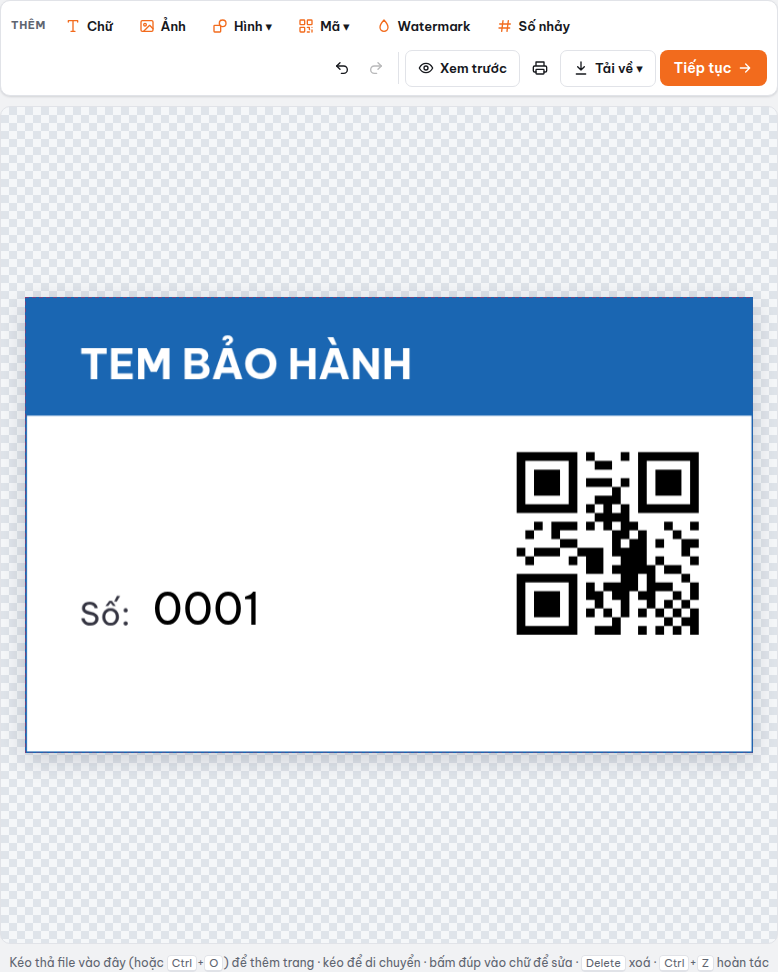 Nhãn có số nhảy và mã QR thay đổi theo từng nhãn