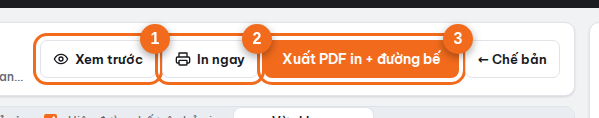 Đầu khung dàn trang: Xem trước, In ngay, Xuất PDF in
